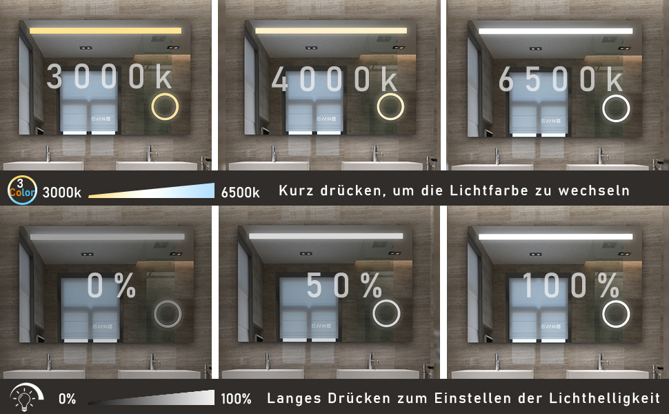 Дзеркало для ванної кімнати LISA LED 80x60 см з підсвічуванням, розеткою та годинником. Сенсорне регулювання, 3 кольори світла, антизапар.