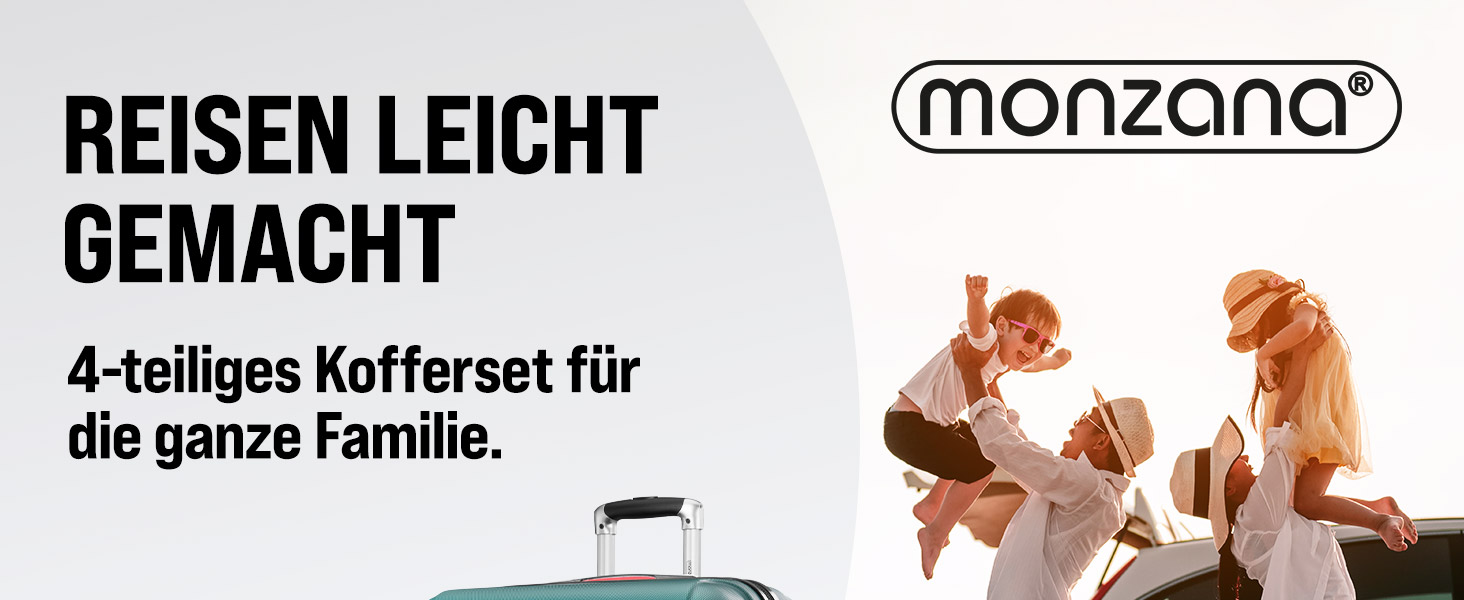 Набір валіз Monzana® 4шт: валіза, органайзер, ваги, ремінь, ручки, колеса, ніжки, блакитний колір. Розміри S, M, L, XL