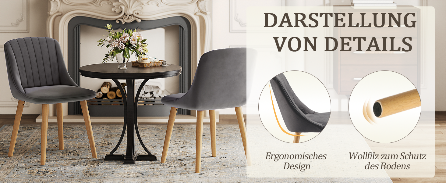 Набір обідніх стільців з дерев'яними ніжками, з м'яким сидінням, для кухні, вітальні, офісу (6 шт., темно-сірий)