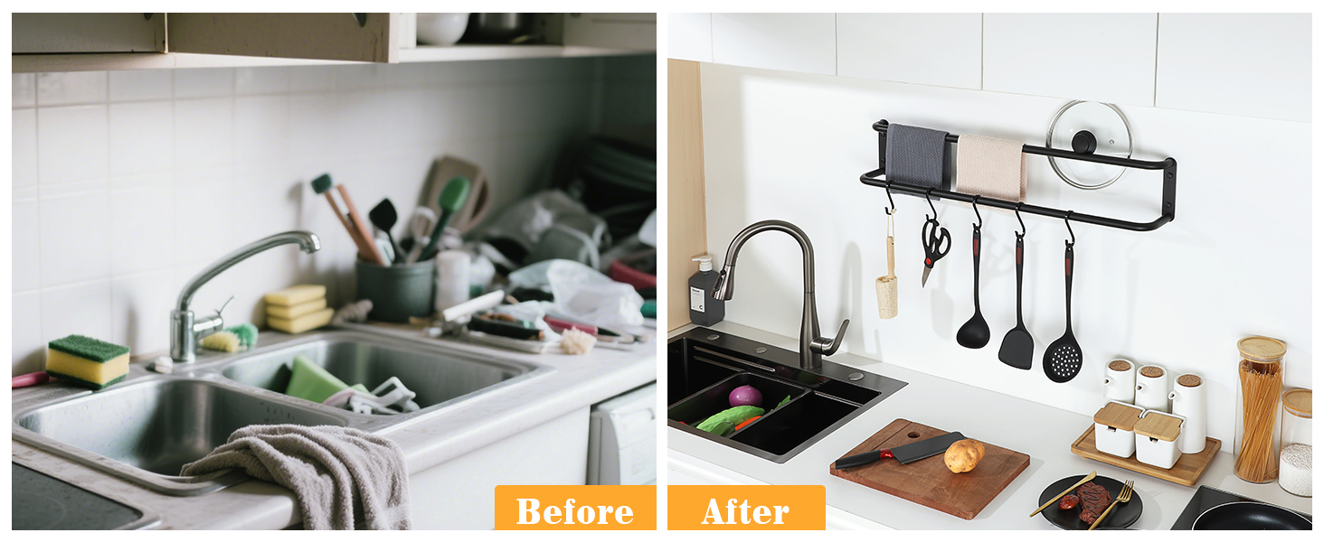 Тримач для рушників подвійний, нержавіюча сталь 304, 40 см, чорний. Настінний тримач для рушників у ванну та кухню. Набір для ванної кімнати