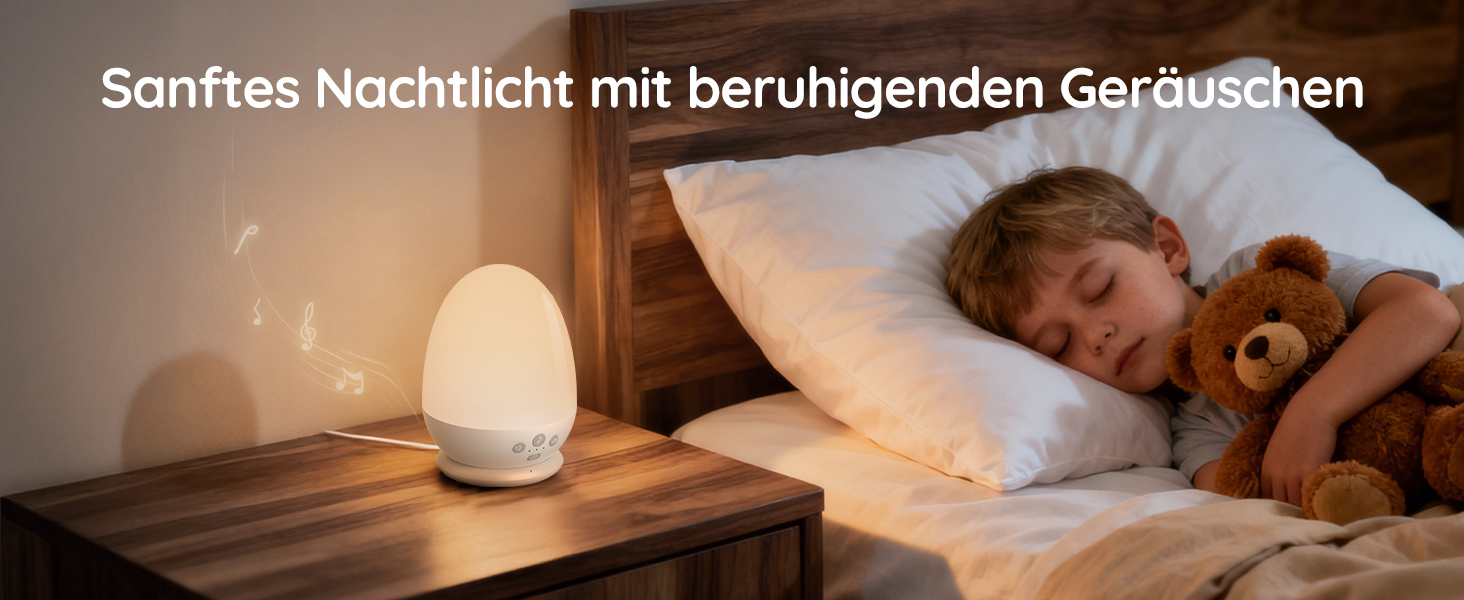 Нічник дитячий JolyWell з генератором білого шуму, RGB підсвічування, 3 режими температури, димер, 18 звуків, таймер, USB-C зарядка