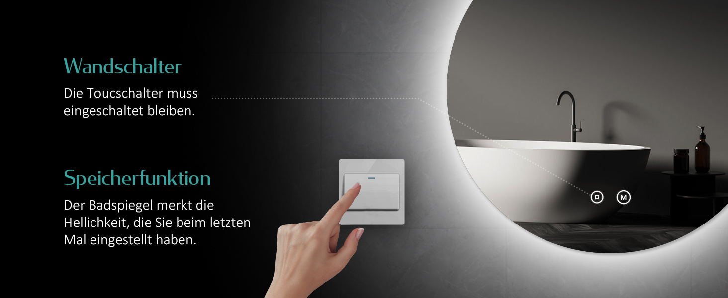 Дзеркало для ванної кімнати EMKE з підсвічуванням, діаметр 50 см, регулювання яскравості, функція пам'яті, IP44, енергозбереження, 3 кольори світла, 80x80 см