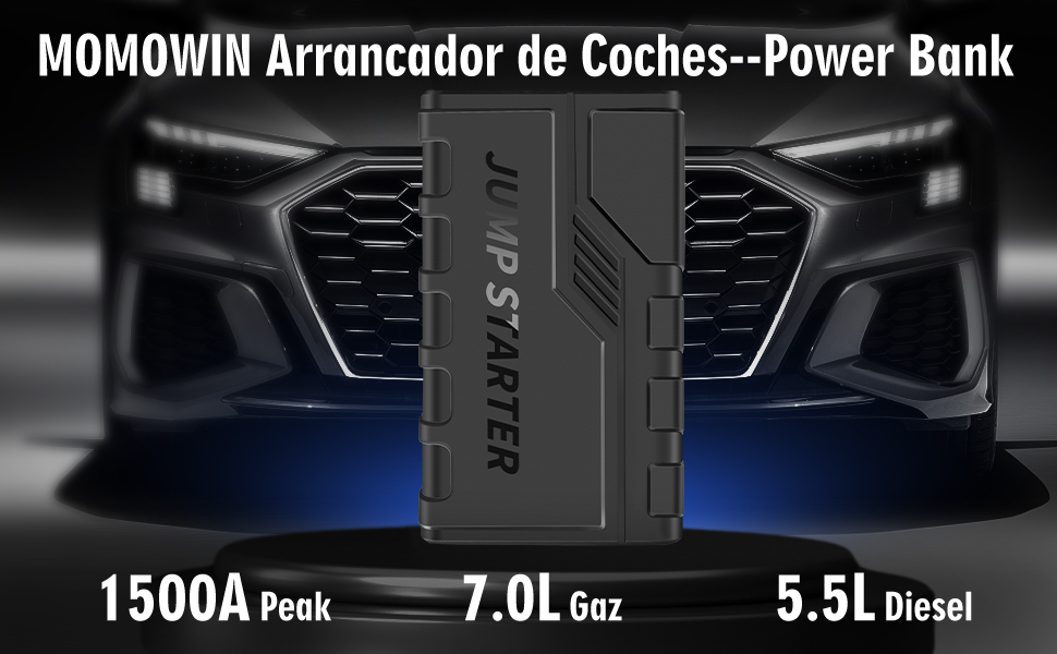 Бустер для автомобіля Starthilfe Powerbank 1500A 12V — Пусковий зарядний пристрій (джамп-стартер) для бензинових (до 7.0L) та дизельних (до 5.5L) двигунів, з LED-ліхтарем та USB-портом