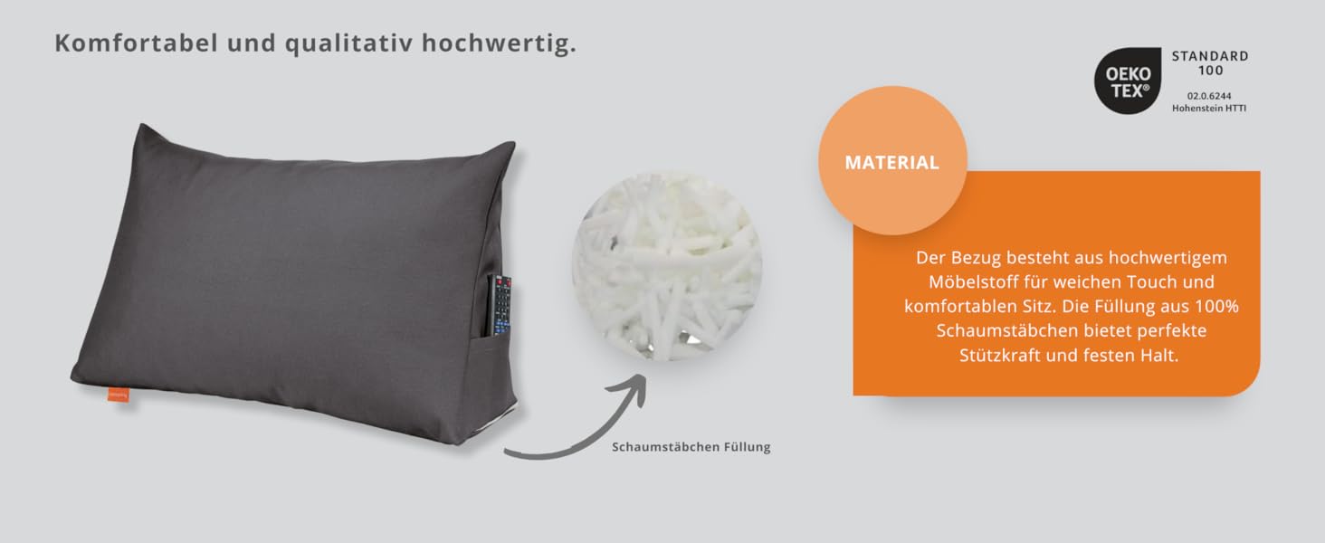 Подушка для спини в ліжко та на диван sleepling з вельвету, велика кліноподібна подушка для читання та підтримки попереку з бічною кишенею, знімний чохол, темно-сіра, 70x40x20 см