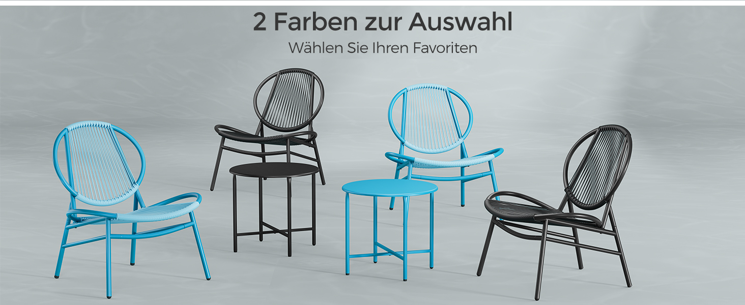 Набір садових меблів SONGMICS з поліротану для балкона та тераси: стіл та 2 крісла (чорний)