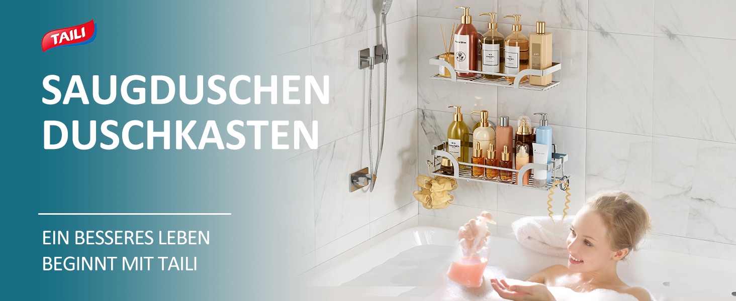 Корзина для душу TAILI з кріпленням на присоску, нержавіюча сталь, без свердління, чорний, 2 шт.