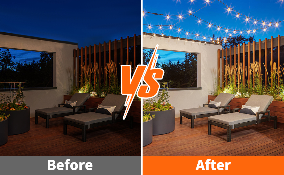 LED гірлянда на батарейках для зовнішнього використання, 10 метрів, 17+1 тепле світло G40, вологостійка IP45, для саду, балкону, тераси