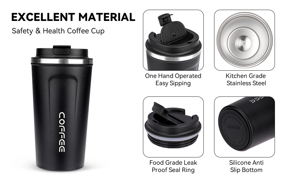 ERBO Термокружка для кави з нержавіючої сталі, 380 мл, 2 шт. (білий + рожевий) + 510 мл (зелений)