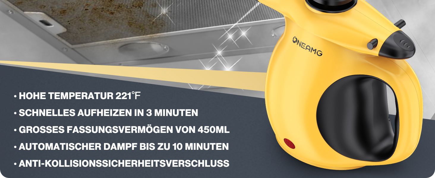 Портативний пароочисник 450 мл з 10 насадками та блокуванням безпеки. Швидкий нагрів. Універсальний пароочисник для дому, авто, кухні та підлоги.