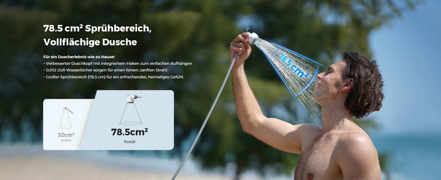 Портативна душова кабіна FLEXTAILGEAR Tiny Shower з помпою, 2.2м шланг, USB-C зарядка та 2 режими економії води, для відпочинку, подорожей, саду, пляжу та тварин