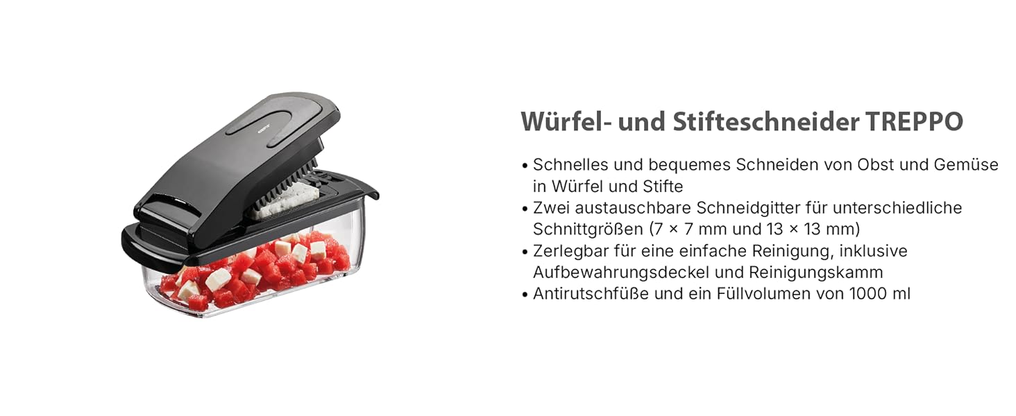 GEFU Треппо - багатофункціональний кухонний нарізчик для овочів, фруктів, сиру та салату (чорний)
