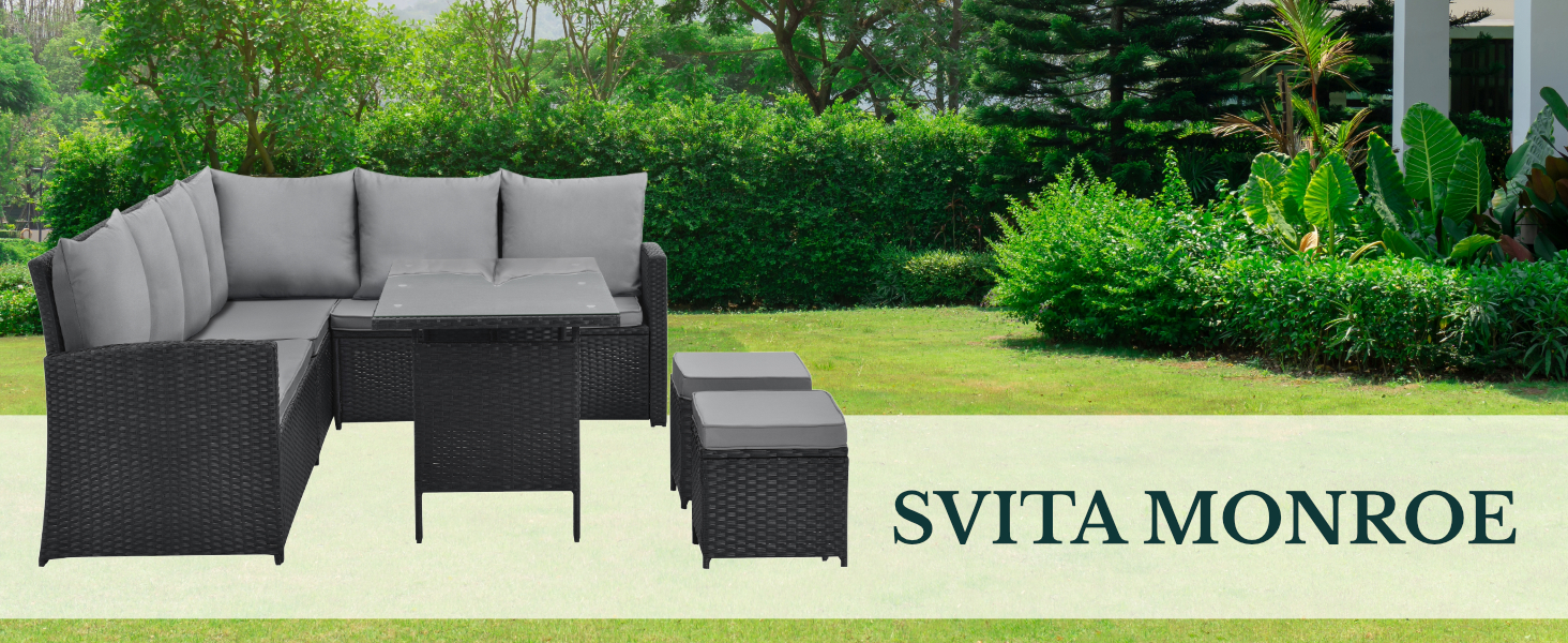 Садовий кутовий диван SVITA Monroe з ротангу (поліротанг) чорного кольору - комплект меблів для відпочинку