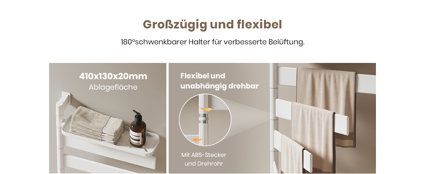Електричний сушильник для рушників EMKE 180° з полицею, Wi-Fi, 120W, 760x450 мм, білий