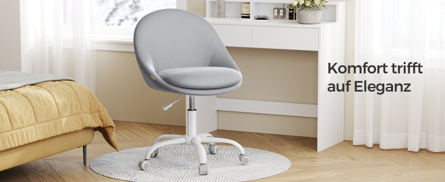 Крісло SONGMICS для офісу та дому, крісло для макіяжу з велюру, регульоване по висоті, сіре, OBG020G04