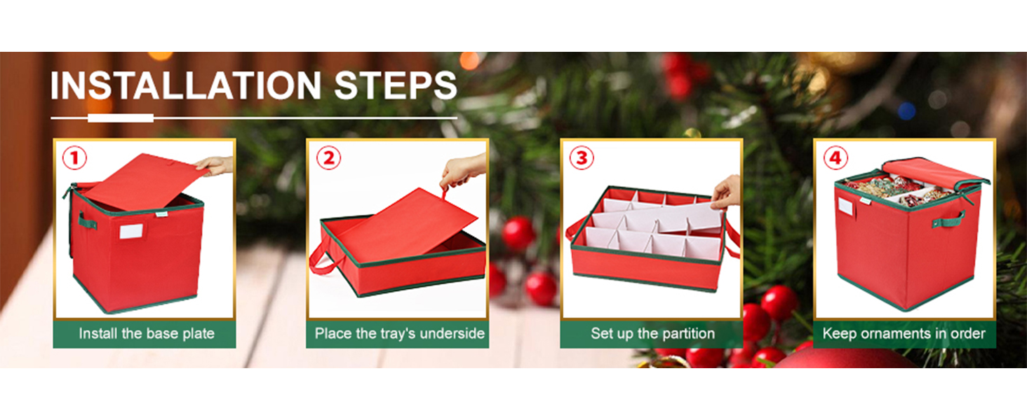 Коробка для зберігання новорічних прикрас VITEVER з регульованими перегородками, 64 кишеньки, 32x32,5x33 см