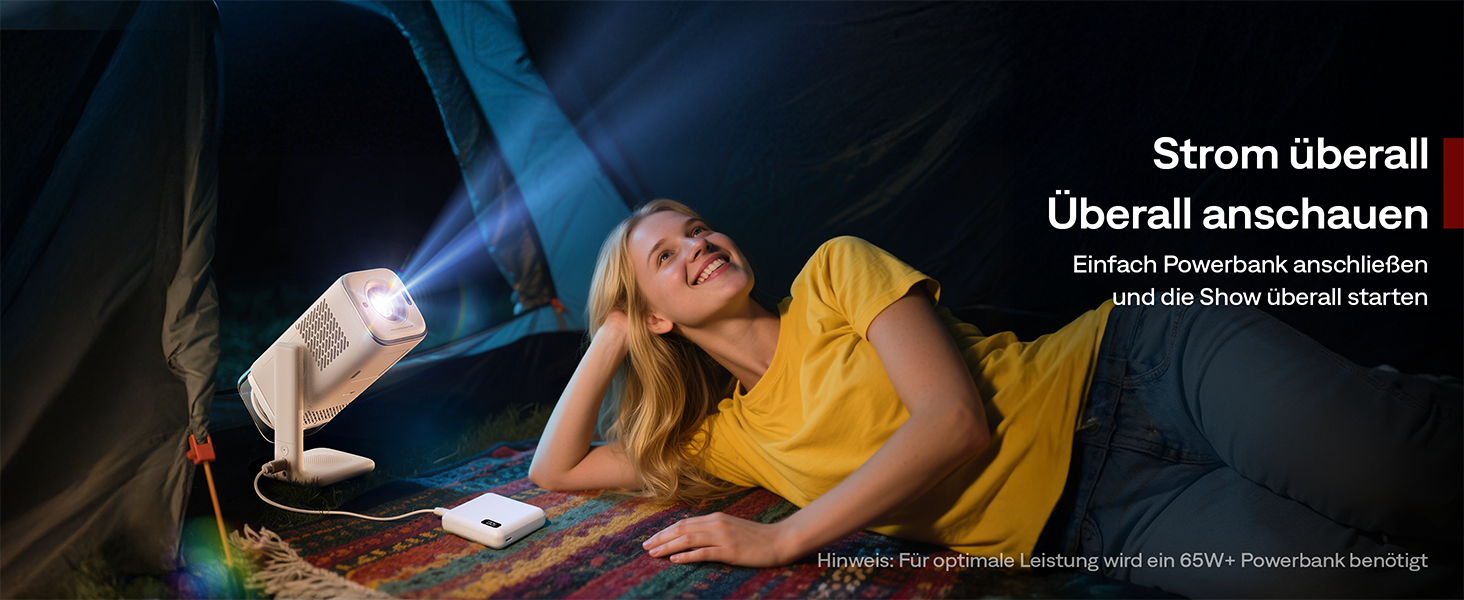 Портативний проєктор Aurzen Boom Air Mini з Google TV та Netflix, 4K, USB-C, Smart, Dolby Audio, WiFi, Bluetooth, автофокус TOF, поворотний штатив, кремово-білий