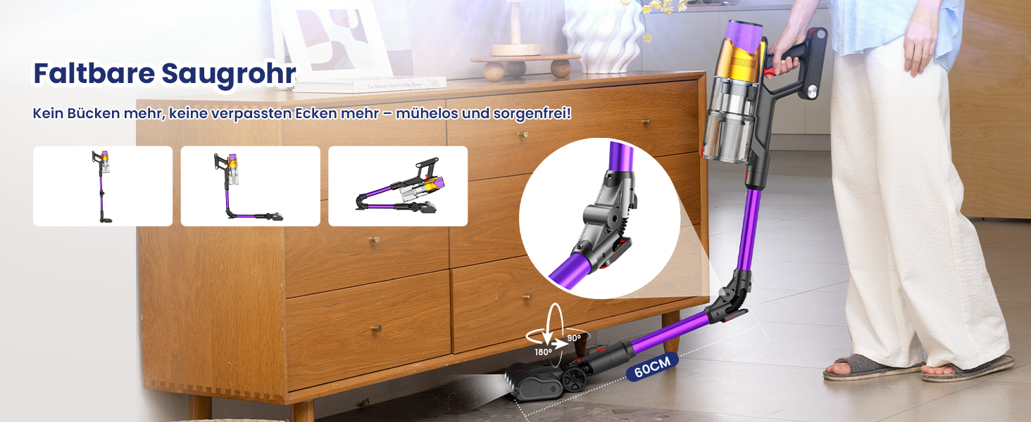 Бездротовий пилосос Linkfly A12 з функцією миття підлоги, 8-в-1, 48Kpa, 550W, 70Min, сенсорний екран, контейнер 1,5L, док-станція для стін, підходить для килимів/авто/шерсті домашніх тварин, фіолетовий