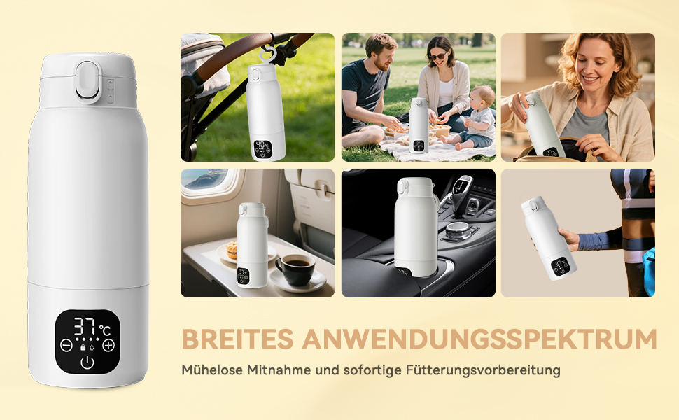 Портативний підігрівач для пляшечок з дитячим харчуванням, 500 мл – швидкий нагрів за 3 хв, тривалий час роботи акумулятора, підтримання температури до 24 год для грудного молока, суміші та води (Сніжно-білий)