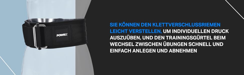 Пояс для важкої атлетики PowrX - Високоякісний і регульований фітнес-пояс для тренувань - самофіксуюча підтримка спини для важкої атлетики, пауерліфтингу та станової тяги (чорний)