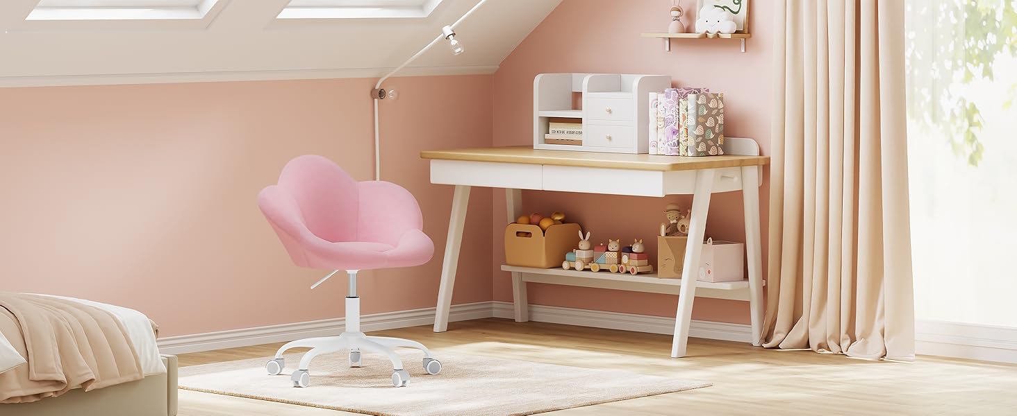 Дитячий ергономічний стілець WOLTU для столу, туалетного столика, офісу, регульована висота, оксамит, світло-фіолетовий