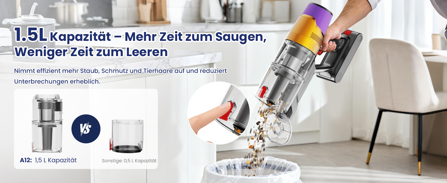 Бездротовий пилосос Linkfly A12 з функцією миття підлоги, 8-в-1, 48Kpa, 550W, 70Min, сенсорний екран, контейнер 1,5L, док-станція для стін, підходить для килимів/авто/шерсті домашніх тварин, фіолетовий