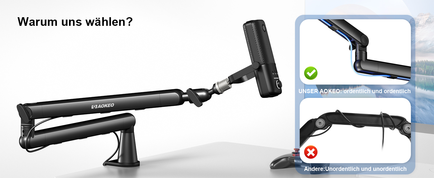 Мікрофонний стійкий тримач Aokeo AK-55 для столу, низькопрофільний, регульований, сумісний з Aokeo Yeti, Snowball iCE, HyperX QuadCast, SoloCast, Elgato Wave (Чорний)