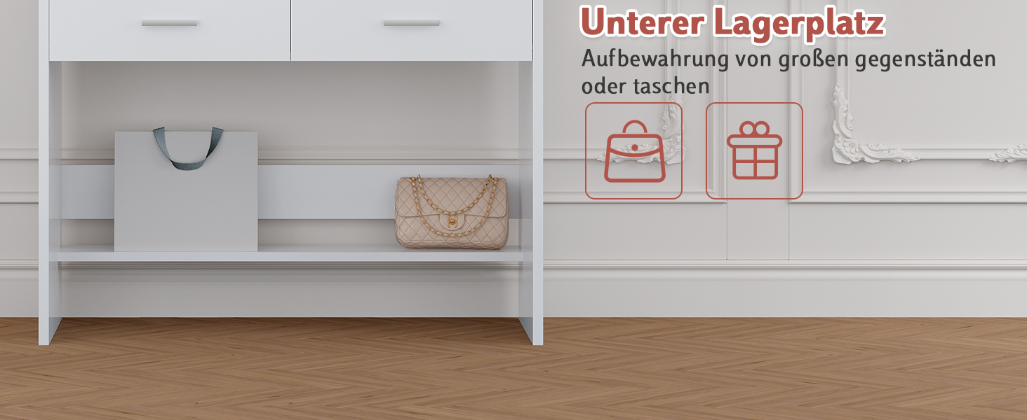 Трюмо JUMMICO з LED-підсвічуванням, дзеркалом та гачками для прикрас, 2 шухляди, 4 відкриті полиці, білий колір