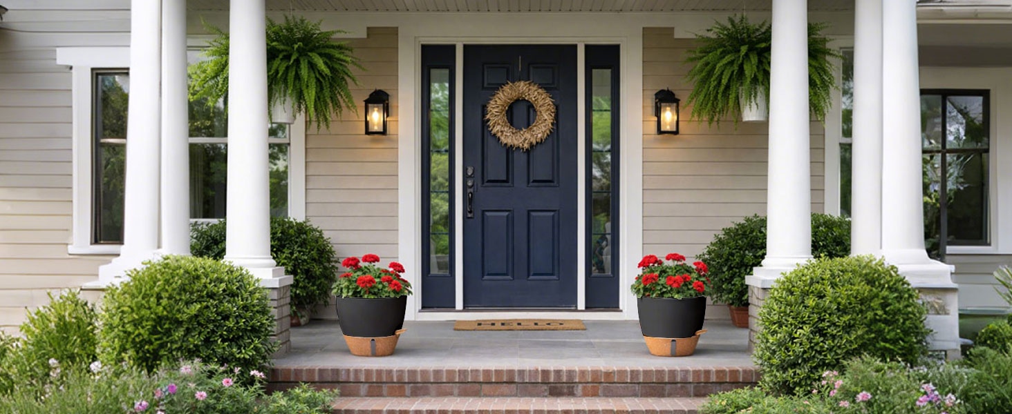 Набір з 4 самополивних горщиків T4U з індикатором рівня води, 30 см, чорний, для дому та саду