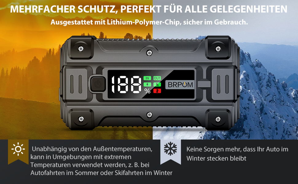 Powerbank для запуску авто BRPOM 6000A 12V: запуск бензинових та дизельних двигунів, LED-ліхтарик, екран, бустер для авто, мото, газонокосарки