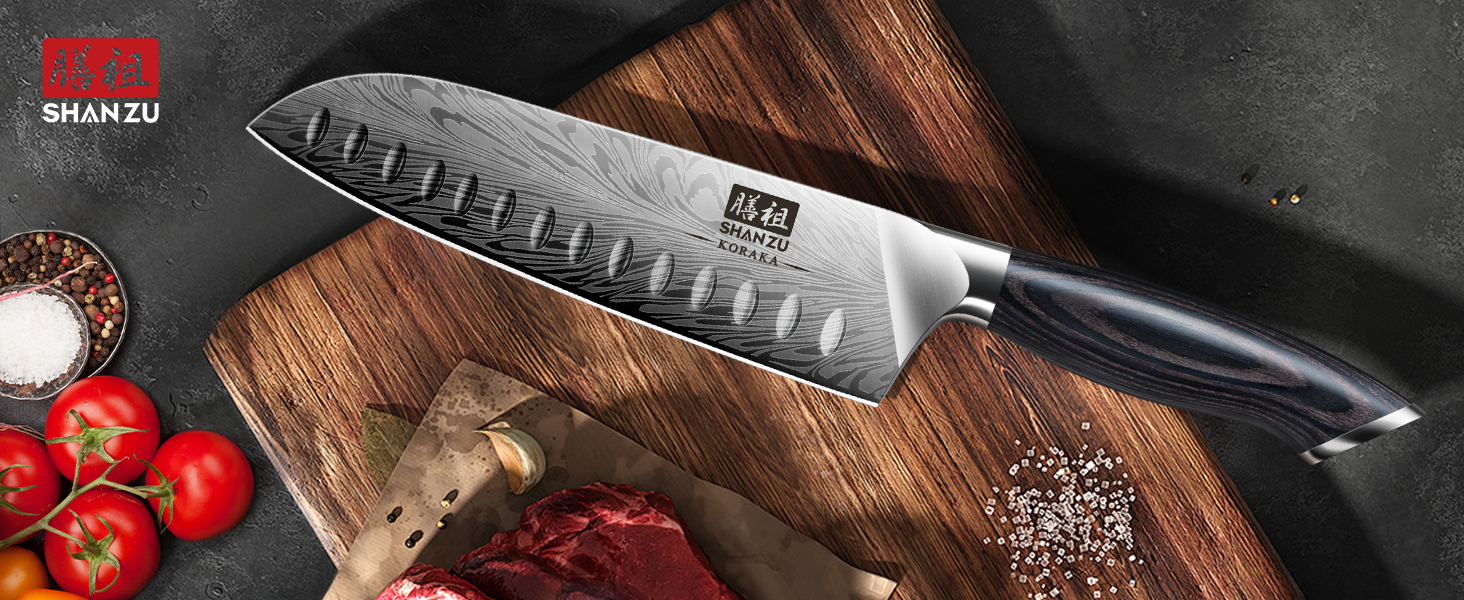 Японський ніж SHAN ZU Santoku 18 см з порошкової сталі - професійний ніж для кухні з ергономічною ручкою