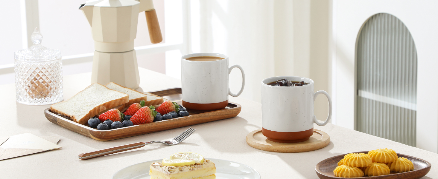 MALACASA Сервіз на 6 осіб (24 предмети) з реактивною глазур'ю, кераміка, серія TARA, білий з коричневими акцентами