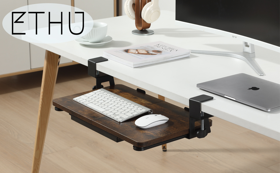 Підставка для клавіатури ETHU, висувна, 50x30 см, з кріпленням C, для монтажу під столом, ергономічна, чорна