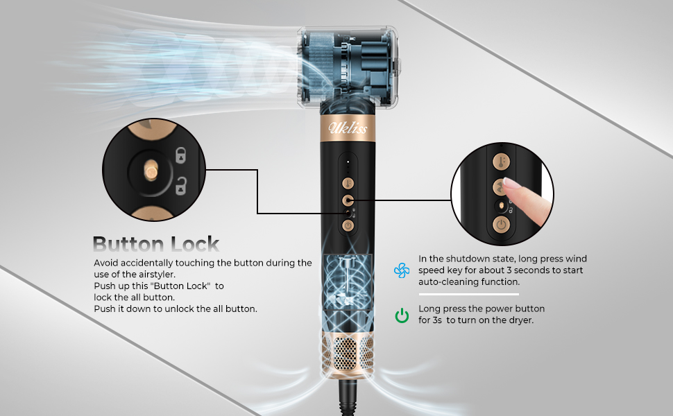 UKLISS Airstyler Pro 7 в 1: Фен-щітка з дифузором, 1400 Вт, 110000 об/хв, професійний стайлер для сушіння, завивки та випрямлення волосся (бірюзовий)