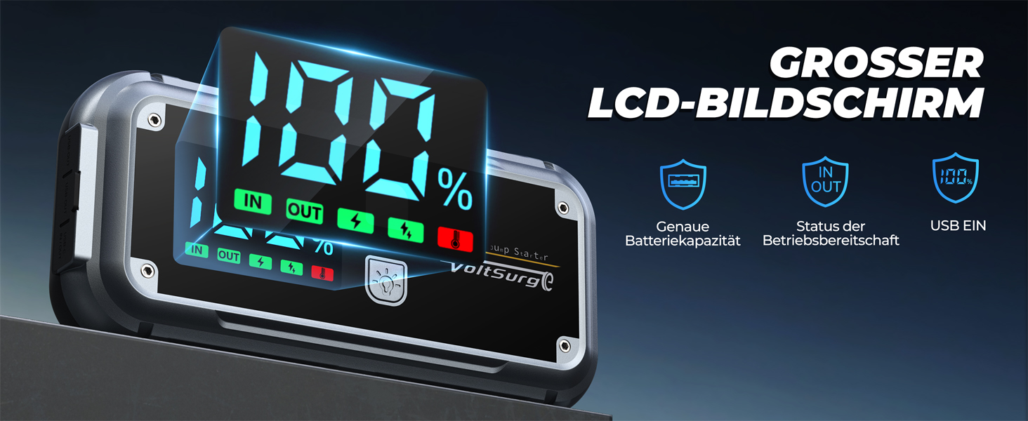 Бустер для автомобіля Starthilfe Powerbank 6000A: портативний пусковий пристрій 12V з USB 3.0, LCD-дисплеєм та ліхтариком для бензинових та дизельних двигунів (до 8.0L)