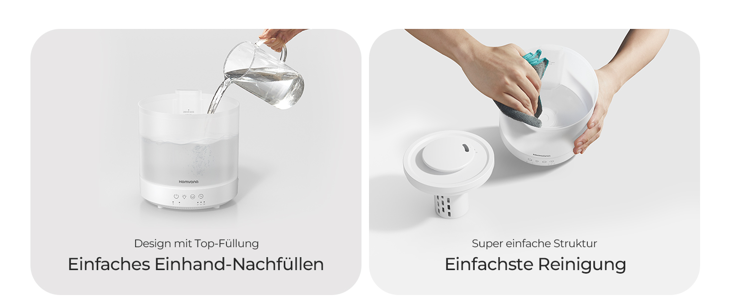 Зволожувач повітря Homvana для спальні 1.5л, ультразвуковий, з аромадифузором для ефірних олій, LED, BPA-Free