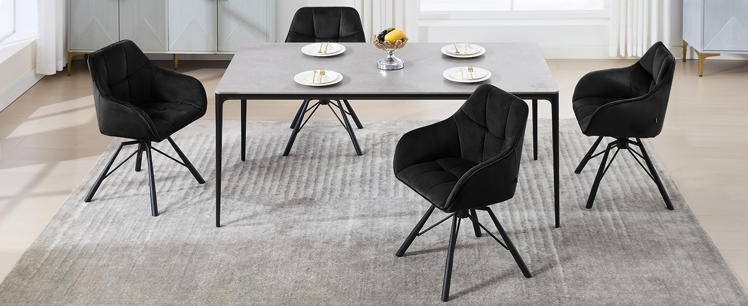 Крісла для їдальні WOLTU (4 шт) з оббивкою з велюру, сірого кольору, з підлокітниками та поворотним механізмом