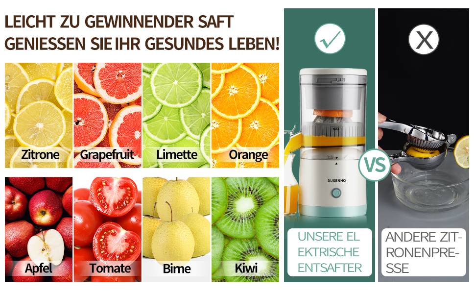 Електрична прес для цитрусових: соковитискач для апельсинів, лимонів та інших цитрусових (USB, портативний)