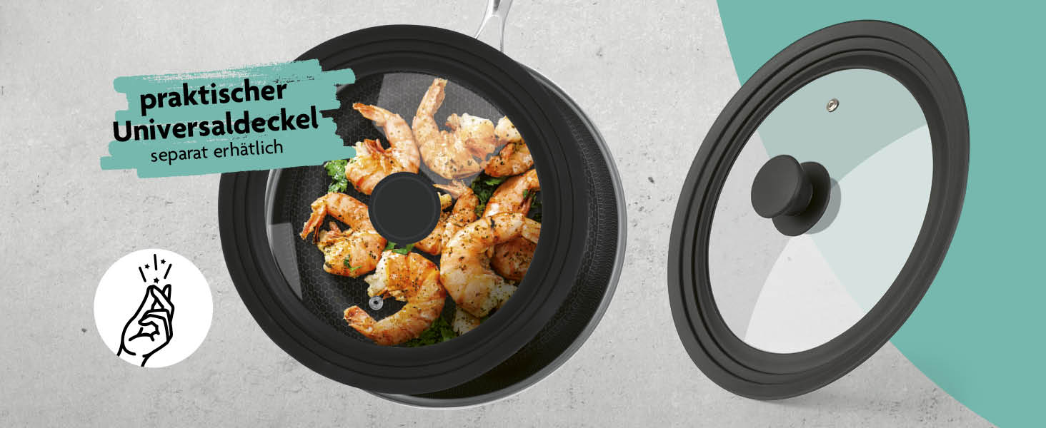 Сковорода Kochwerk Rachs з рифленою поверхнею ⌀28 см | Сковорода з нержавіючої сталі з антипригарним покриттям та високим бортиком | Підходить для всіх типів плит | Стійка до подряпин та придатна для духовки | З рецептами ⌀28 см