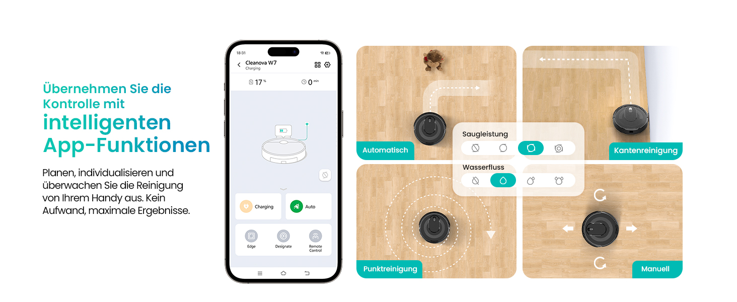 Робот-пилосос Vexilar W7 3-в-1 з функцією миття, антизаплутувальна насадка, потужність 4000Pa, час роботи до 120 хв, керування через додаток/пульт, ідеальний для шерсті тварин, килимів та твердих підлог
