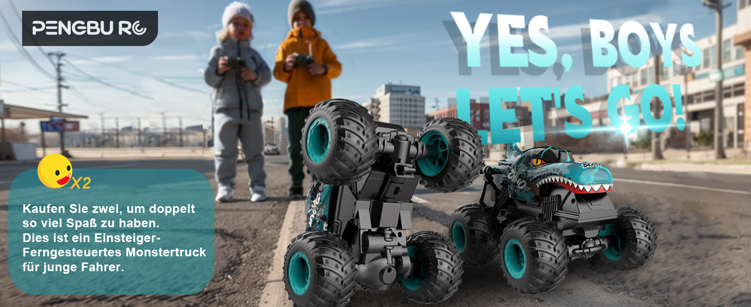 RC Monstertruck 1:20 2.4GHz Динозавр – Радіокерований позашляховик, 20 км/год, LED, Музика, для хлопчиків та дівчаток від 3 років, Зелений