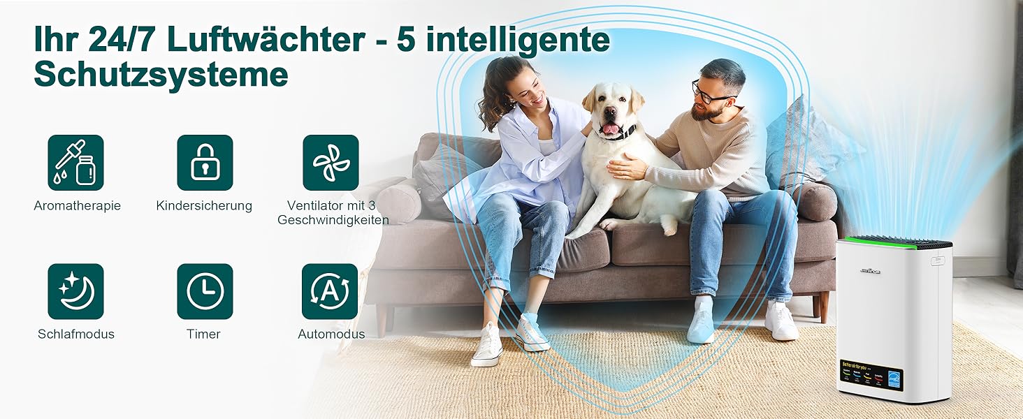 Повітряний очисник Jafända HEPA для алергіків з аромадифузером та фільтром з активованого вугілля, видаляє 99,97% плісняви, пилу, пилку, CADR 268 м³/год (сріблястий)