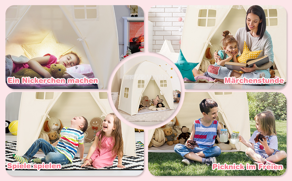 Дитячий ігровий будиночок GOPLUS XL, 143x100x155 см, з сумкою, килимком, дверцятами на блискавці та 4 вікнами, для 2-3 дітей від 3 років (Бежевий)