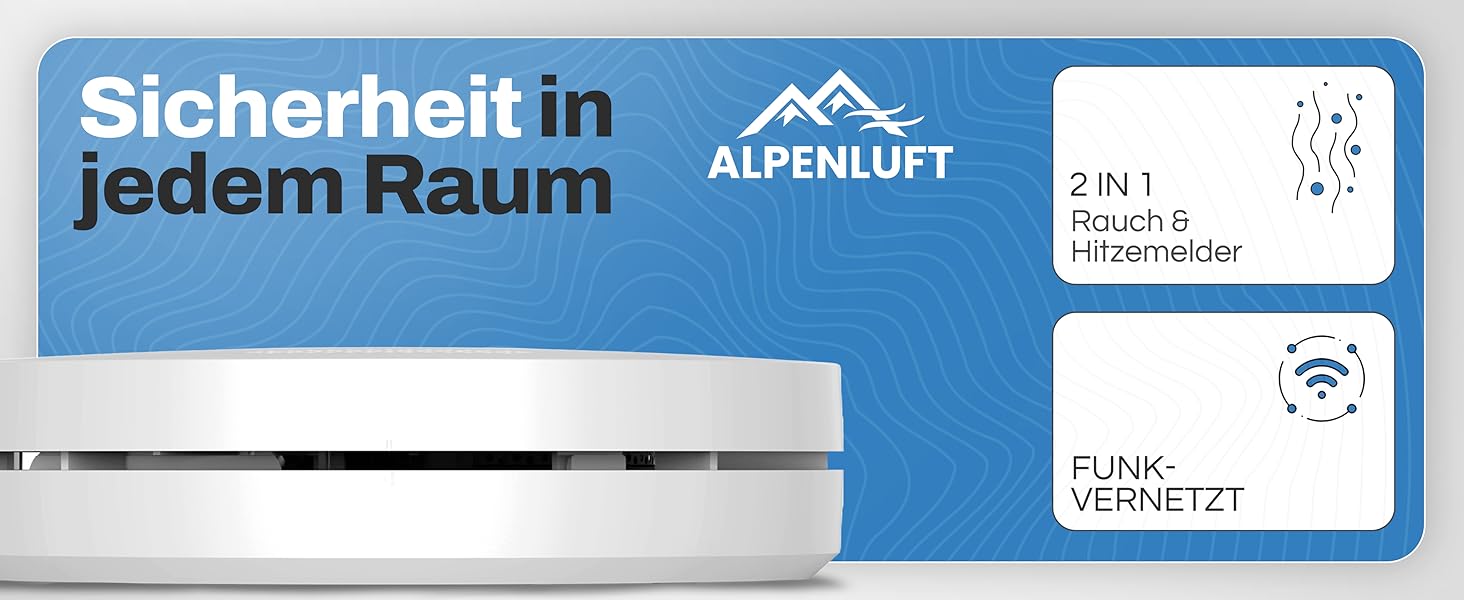 Датчик диму та тепла Rauchmelder Funk Vernetzt 5шт. Без дріфелю, без свердління, радіус дії - 10 років, комплект