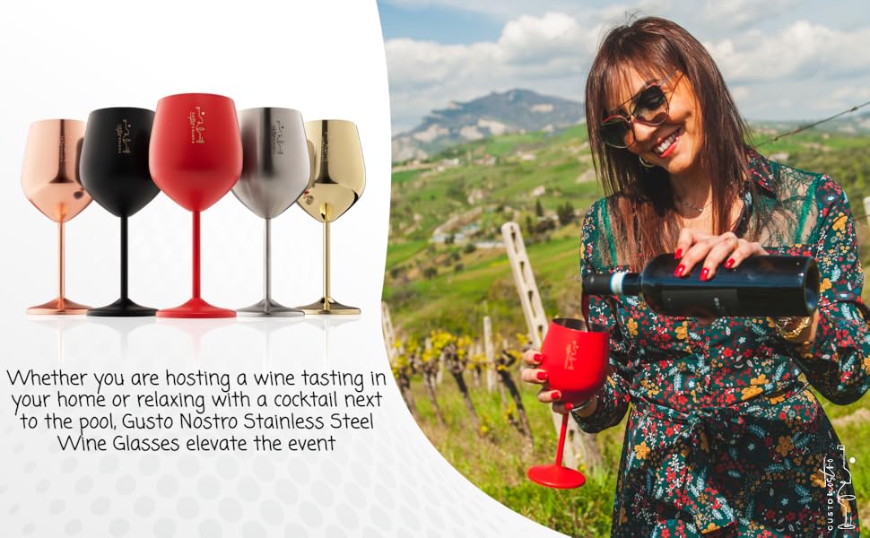 Набір келихів для вина зі стійки з нержавіючої сталі (2 шт.) - 540 мл, для вечірок, свят, шампанського та коктейлів (червоні)