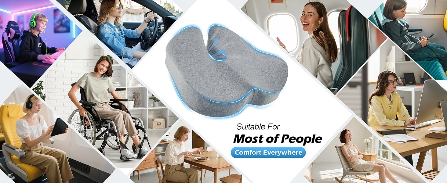 Подушка для офісного крісла Lofty Aim з Memory Foam: ергономічна, для куприка, при болях у спині, для офісу, авто, літака, інвалідного візка - Чорний та світло-сірий