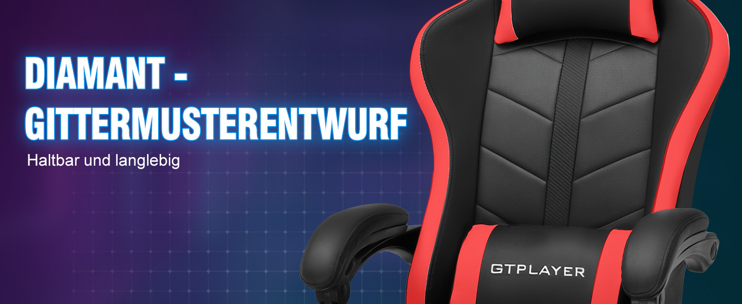 Ігровий крісло GTPLAYER з підніжкою, біло-червоний, 150 кг, ергономічний, з PU шкіри