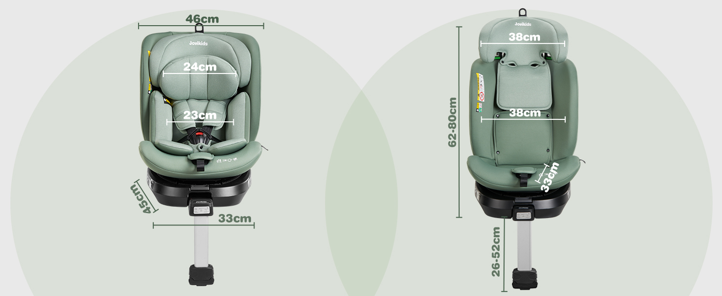 Дитяче автокрісло, що обертається на 360 Jovikids, з ISOFIX, i-Size (ECE R129) Дитяче автокрісло групи 01/2/3 Автокрісло, повернуте проти напрямку руху, з функцією відкидання та знімним навісом (40-150 см, 0-36 кг, 0-12 років) Зелений