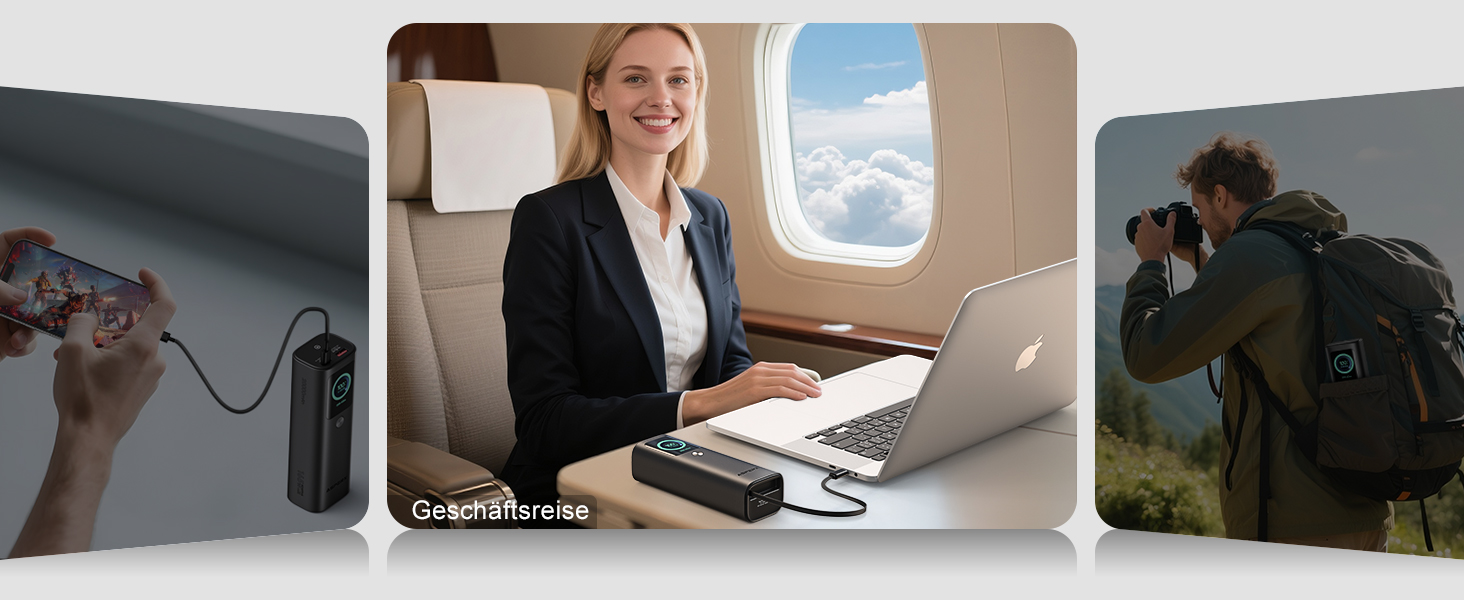 Power Bank AsperX 20000mAh, 165W, 2x USB-C (100W), для ноутбуків, iPhone, MacBook, Samsung, вбудований кабель 60см, TFT-дисплей