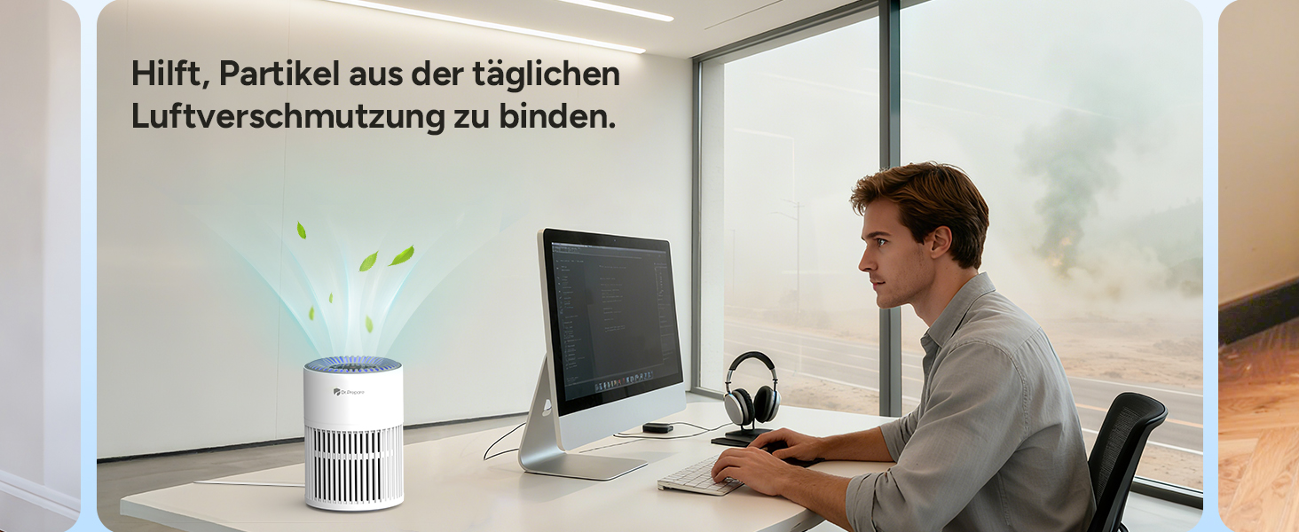 Повітряочисник DR.PREPARE для алергіків: тихий, енергоефективний, HEPA фільтр, видаляє 99,97% пилу та плісняви, миючий попередній фільтр, 15dB, режим сну, для спальні та офісу