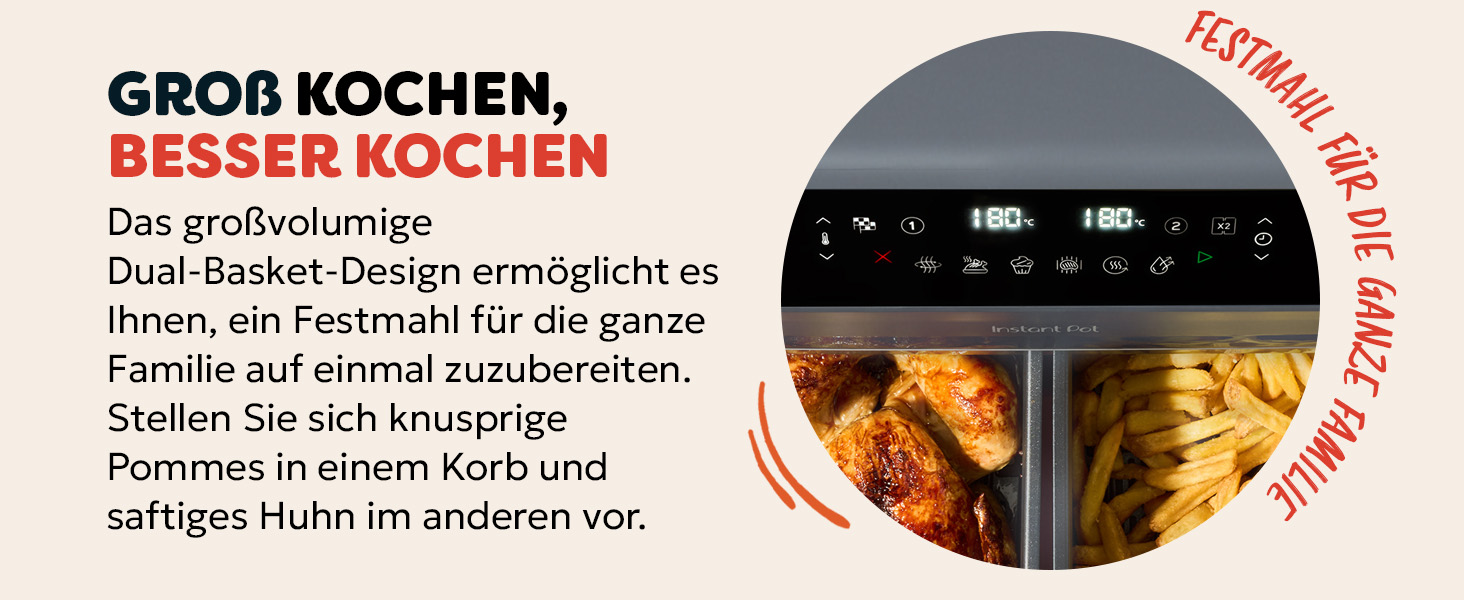 Фритюрниця повітряна Instant Pot Vortex Compact Trüffel Grau 5 л, сіра, 4-в-1: смаження, сушка, випікання, розігрів, антипригарне покриття, легко мити, для сім'ї